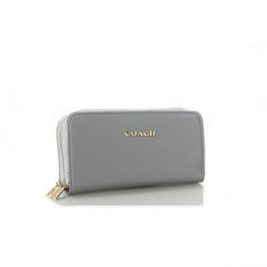 Coach Double Zip In Saffiano Small Grey Wallets FFO - Click Image to Close